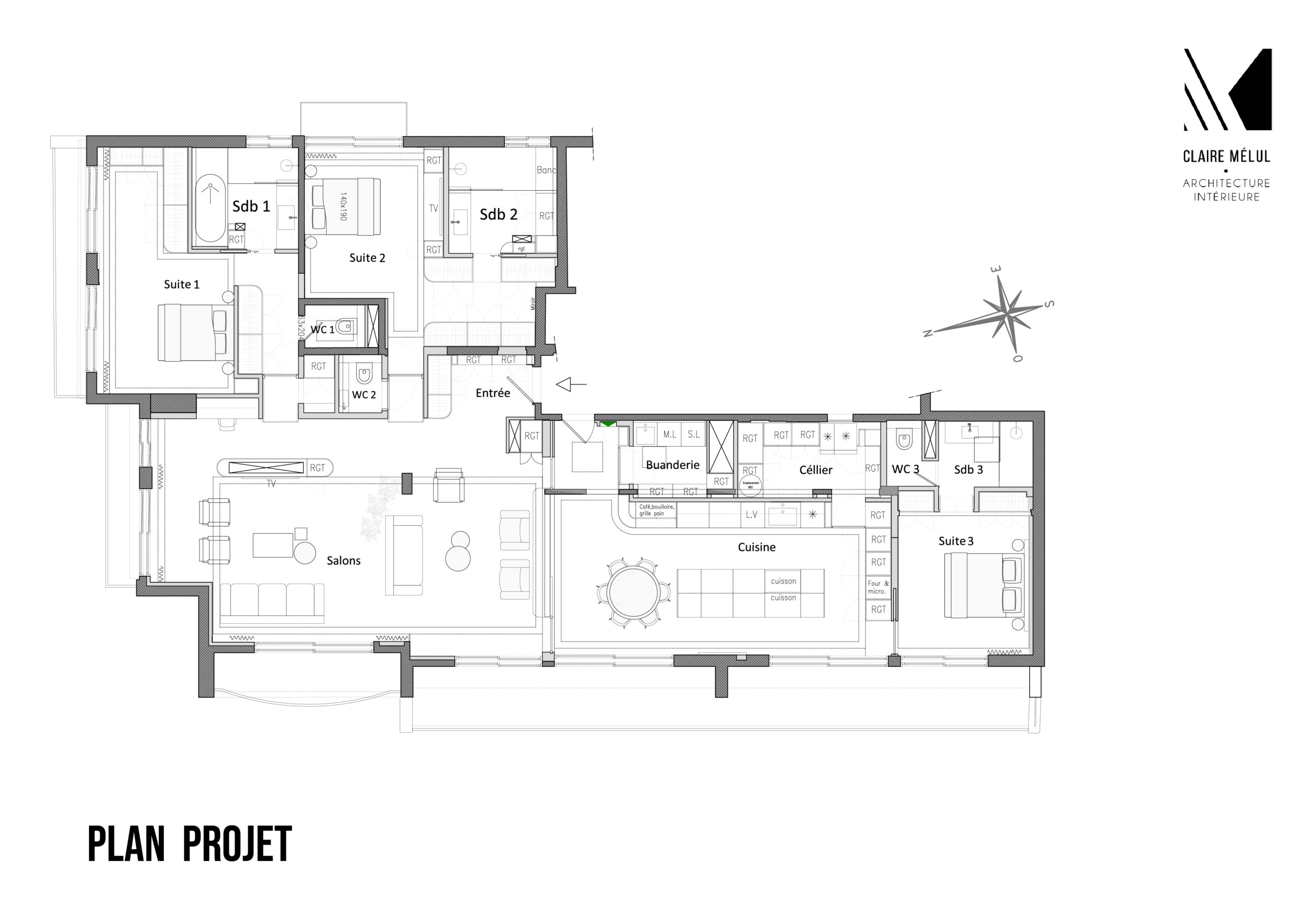 Claire Mélul Architecture Intérieure - Biarritz Grande Plage - Plan projet